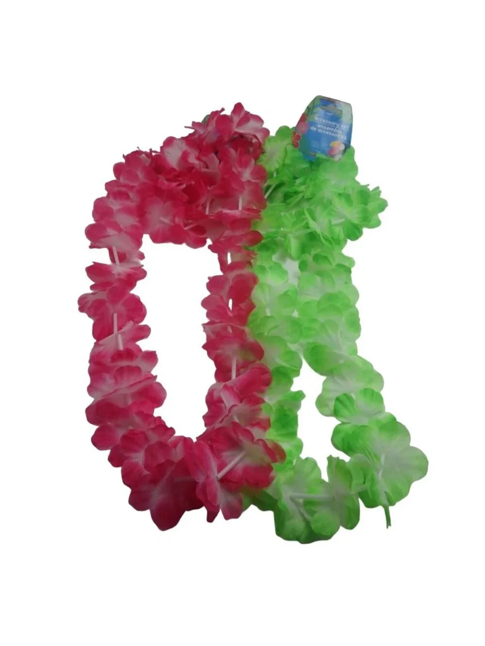 Hawaiian 2 Leis 2 Headbands 2 wristbands Pink Green Lua Coastal Tropical Tiki